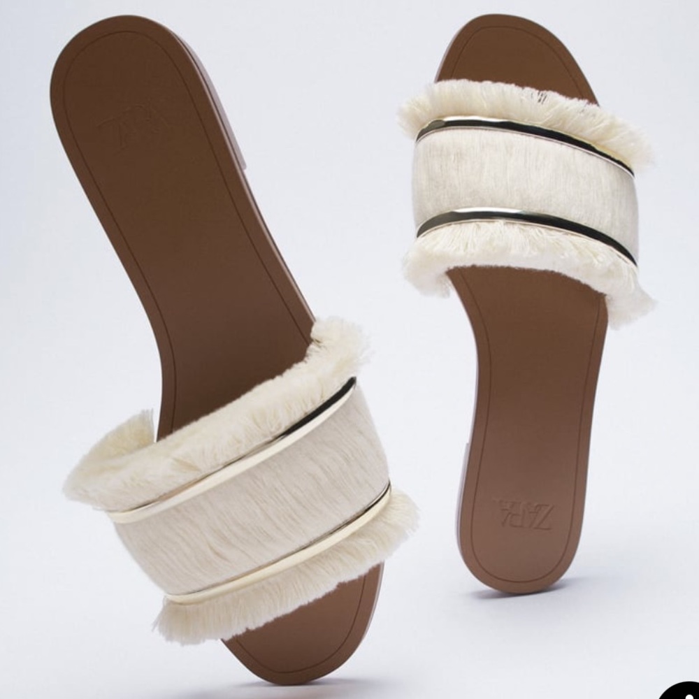 Zara Fringe Flat Sandal size 40/ US 9